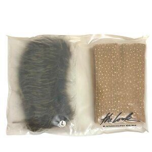 Randolph Duke Faux Fur Collar w/ Ribbon Tie + Gold Sequin Knit Infinity Scarf